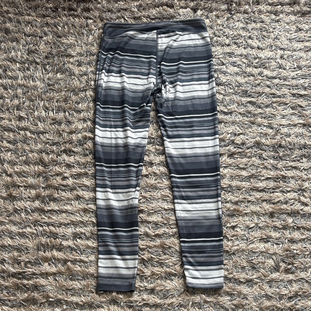Under Armour Gray & White Striped Girls' Performance Leggings with Purple Logo - Picture 2 of 5